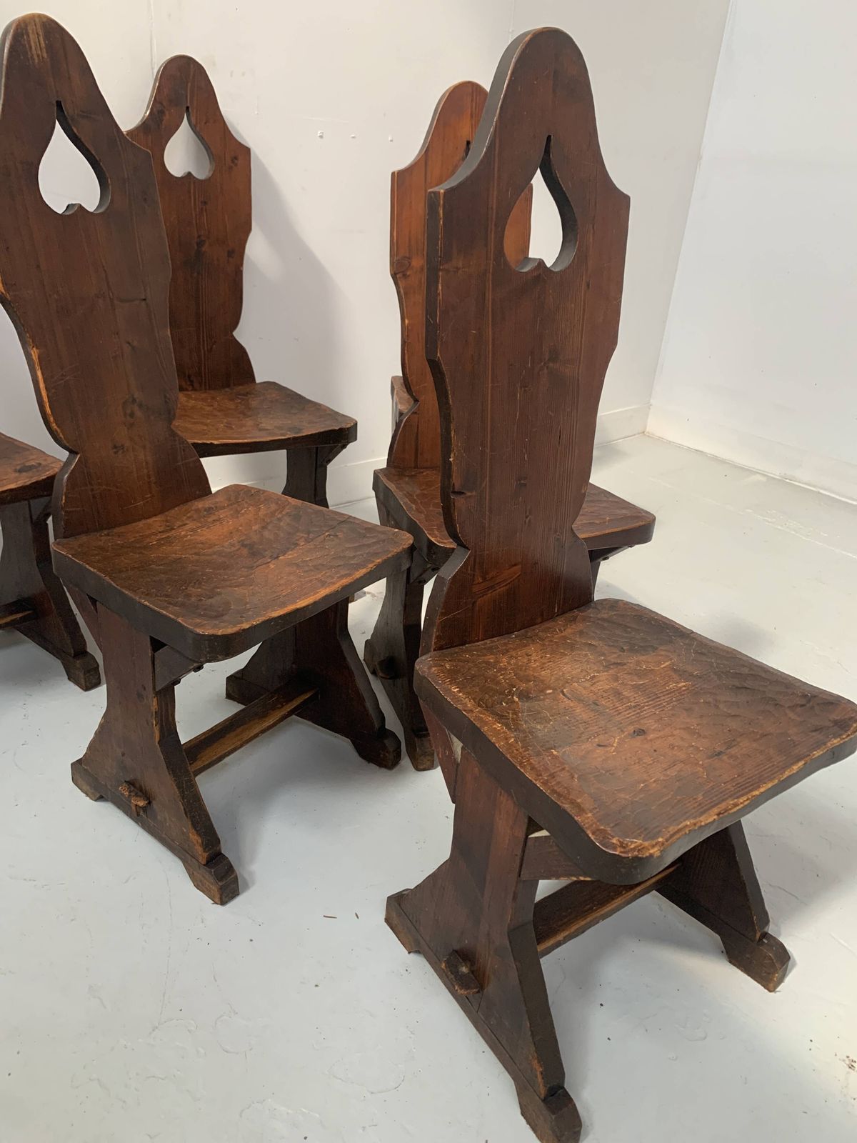 Set Of Six Natural Wood Chairs "Brutalist Art" 20th Century photo Furniture