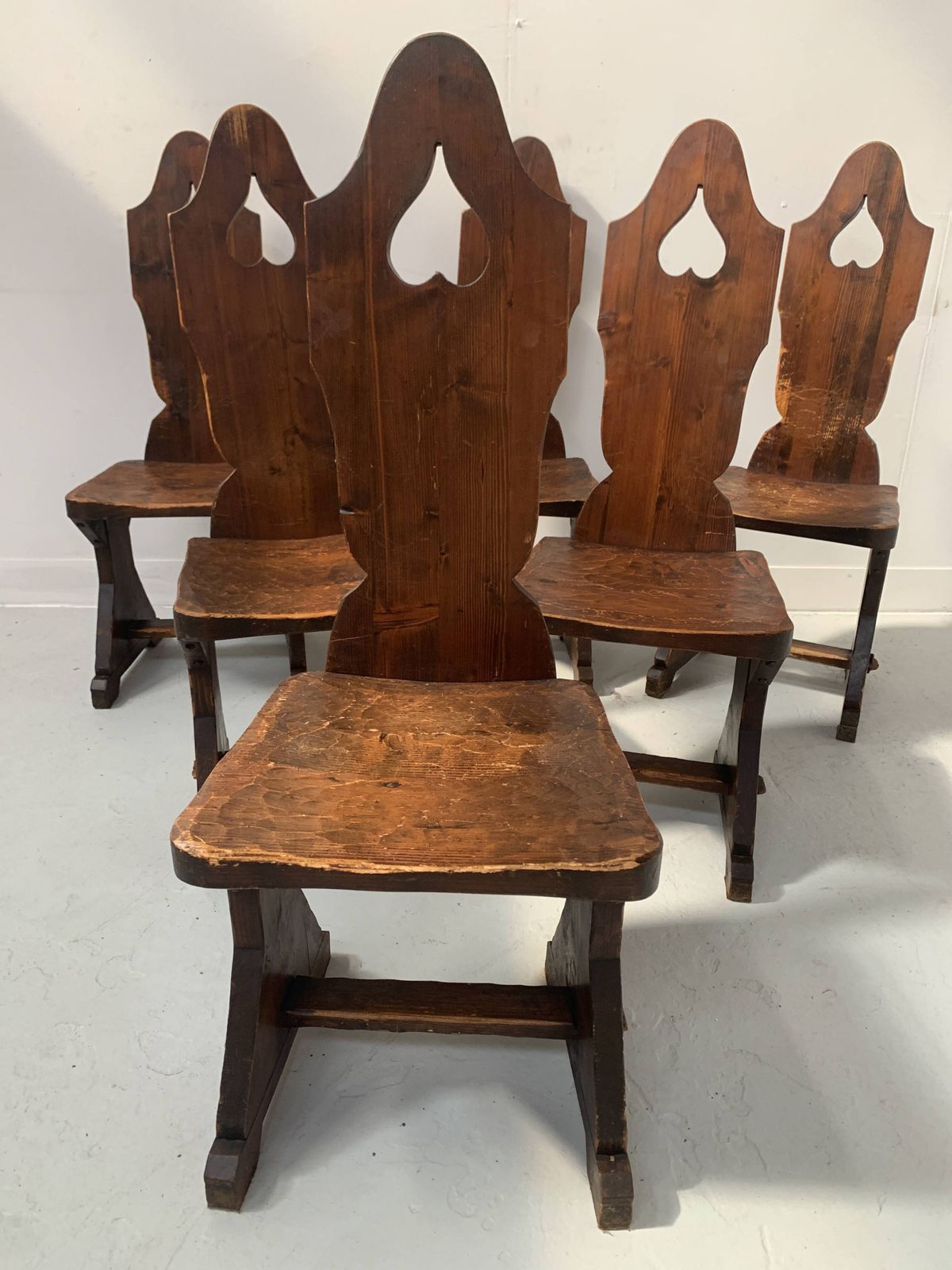Set Of Six Natural Wood Chairs "Brutalist Art" 20th Century photo 1081.2