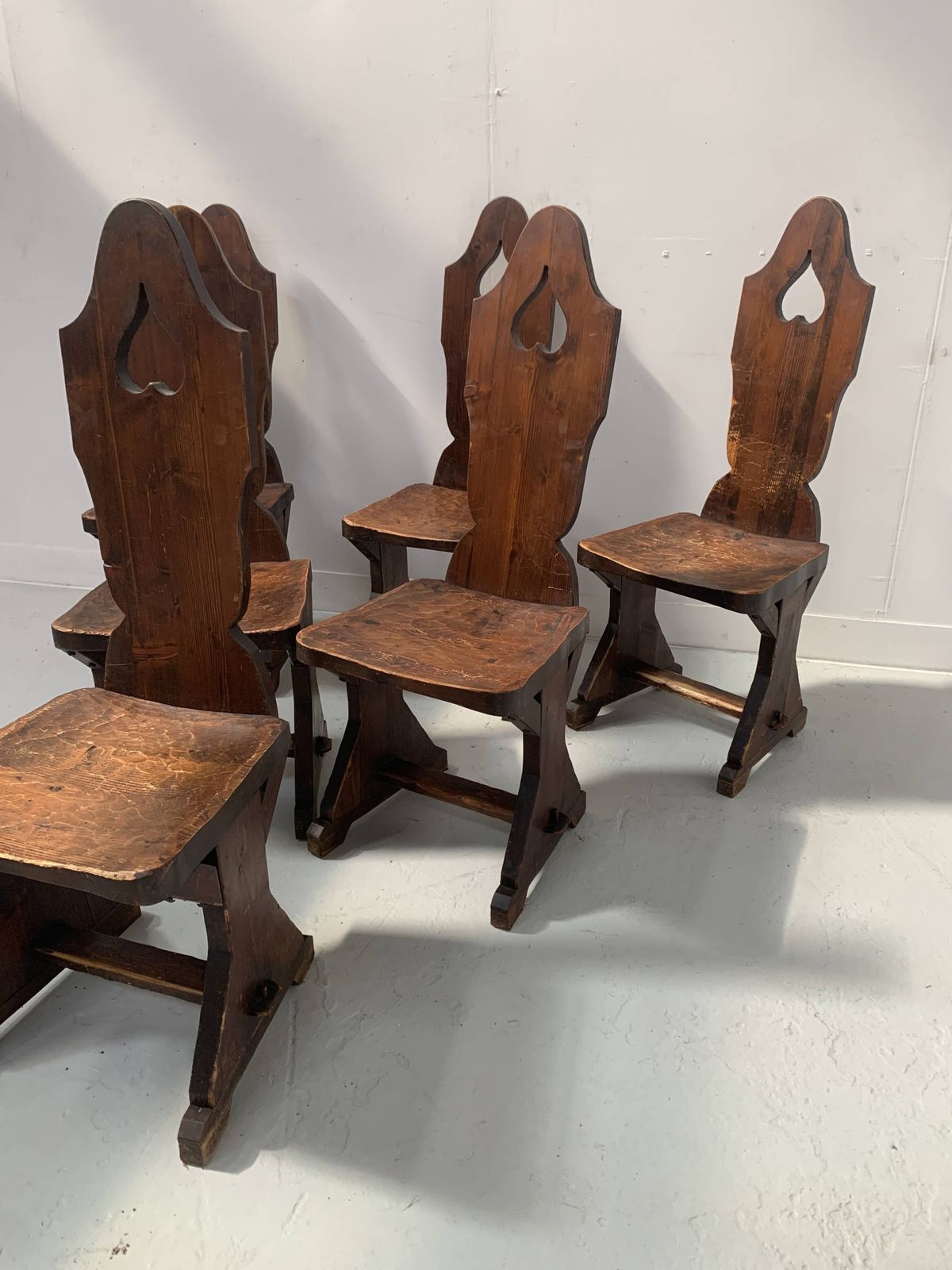 photo furniture Set Of Six Natural Wood Chairs "Brutalist Art" 20th Century