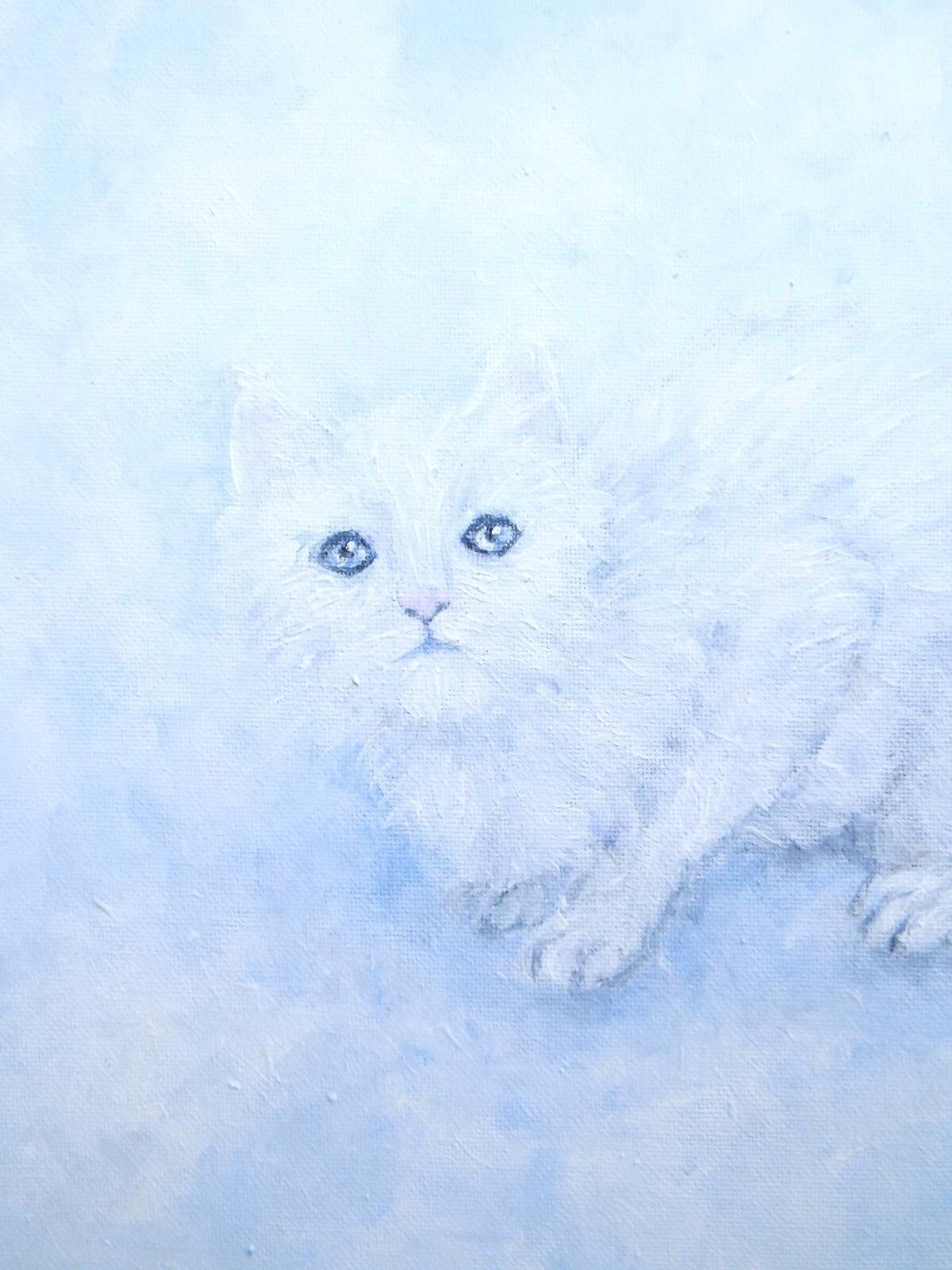 White Cloud Cat  Original Painting Unique 39cm X 49cm  Andi J Lucas photo for sale