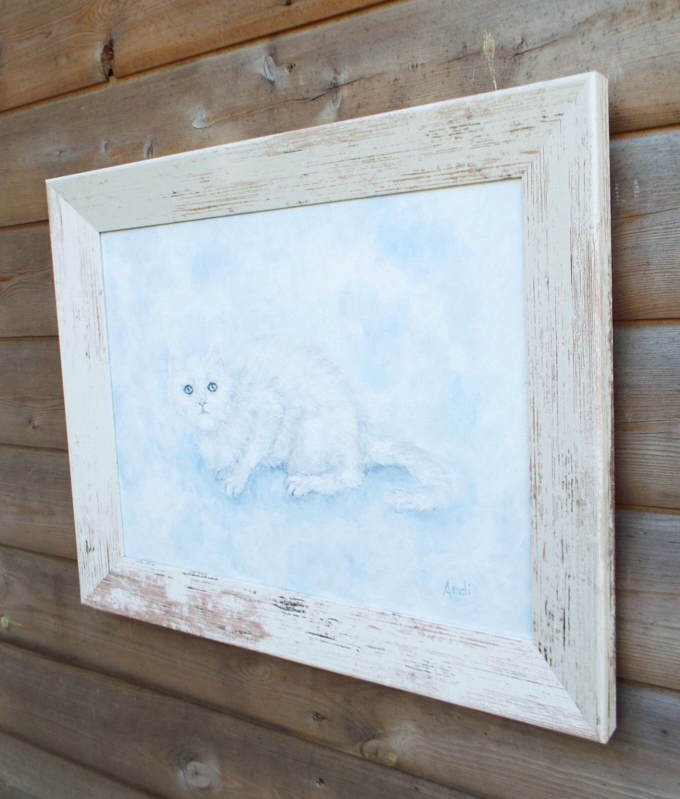 White Cloud Cat  Original Painting Unique 39cm X 49cm  Andi J Lucas photo Art