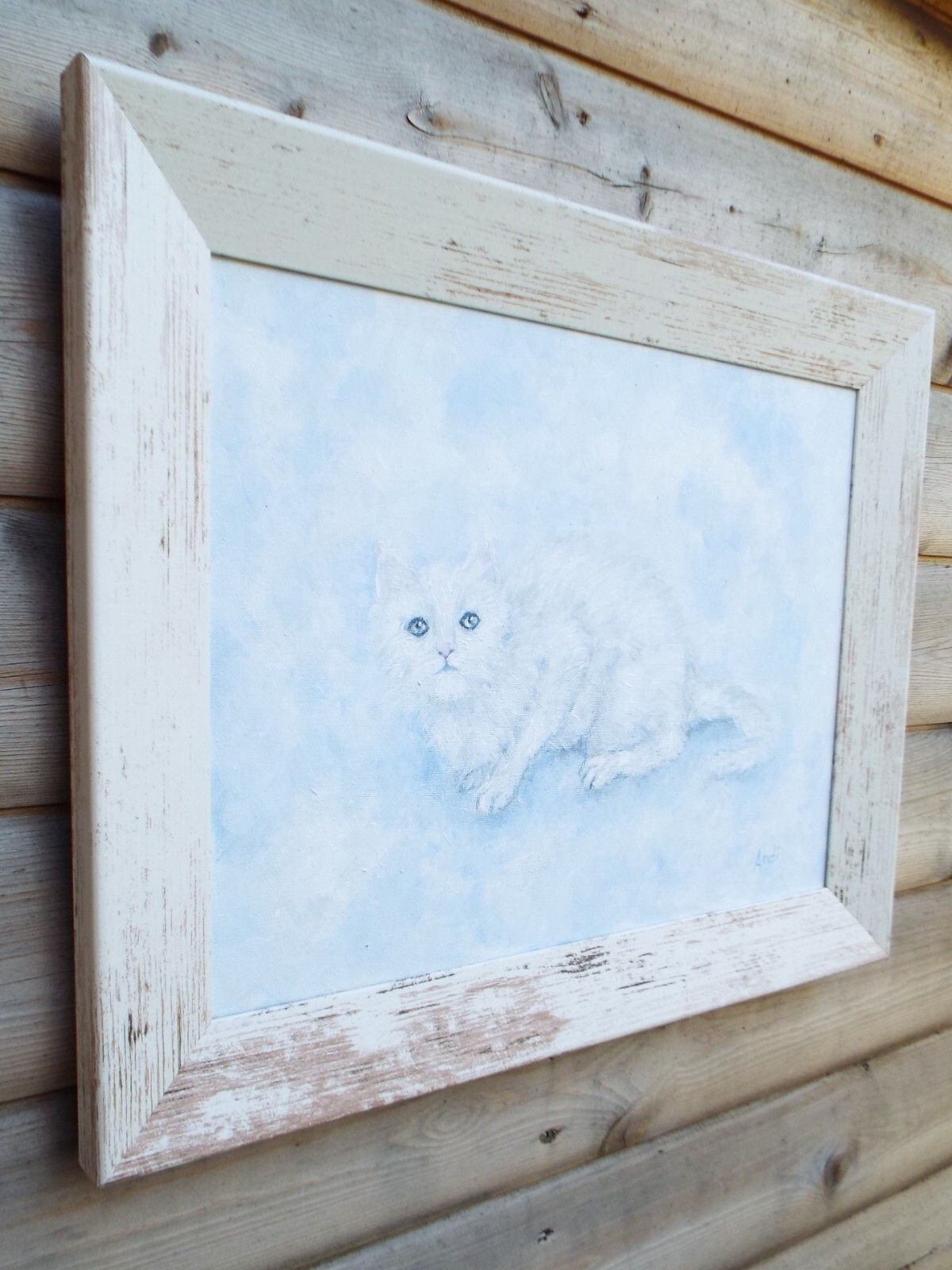 White Cloud Cat  Original Painting Unique 39cm X 49cm  Andi J Lucas photo 250.0