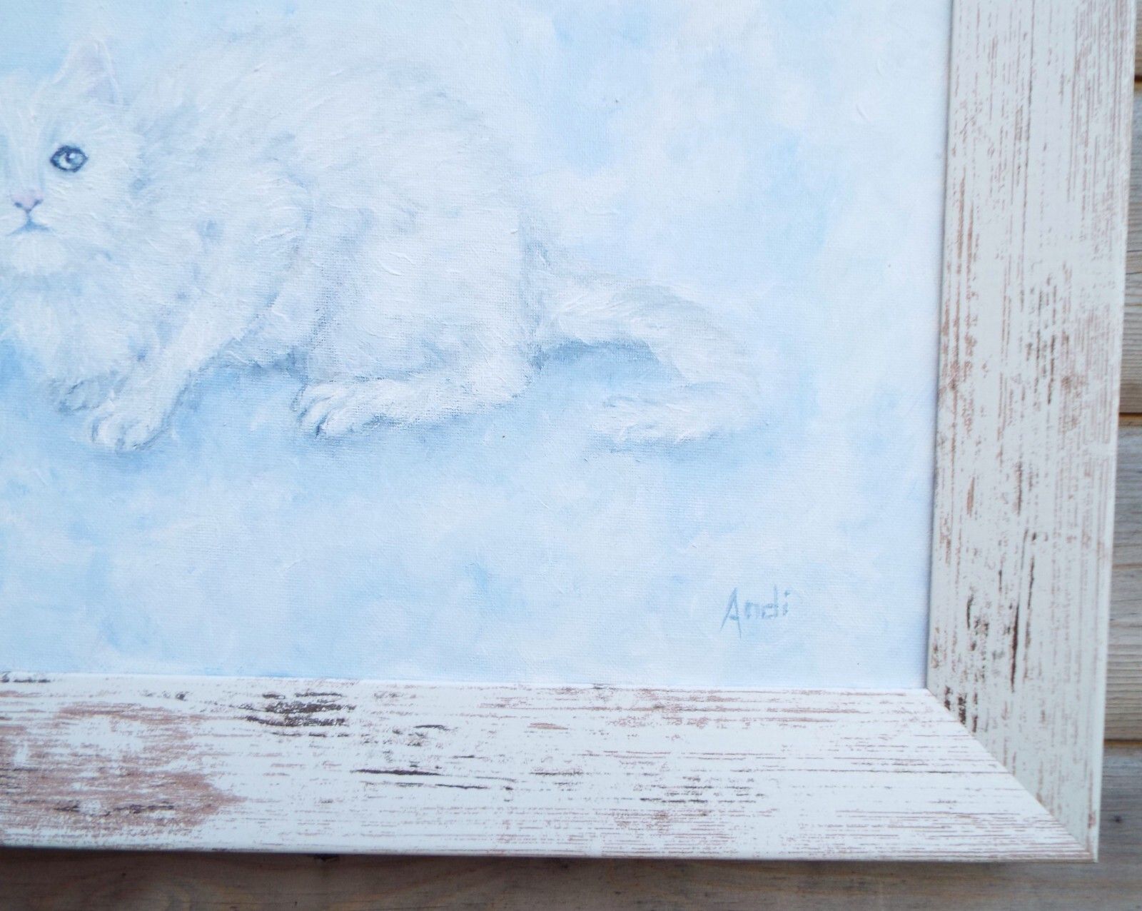 White Cloud Cat  Original Painting Unique 39cm X 49cm  Andi J Lucas photo vinterior