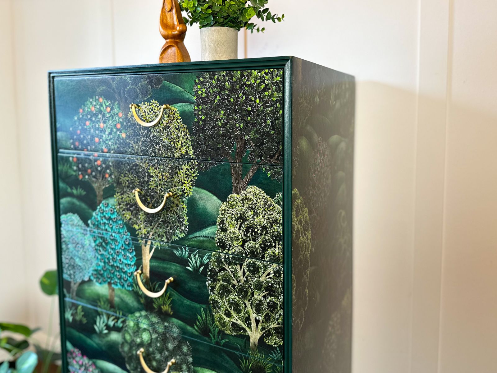 Made To Order Cole & Son Forest Vintage Mid Century Chest Of Drawers, Green Storage Tallboy photo vinterior