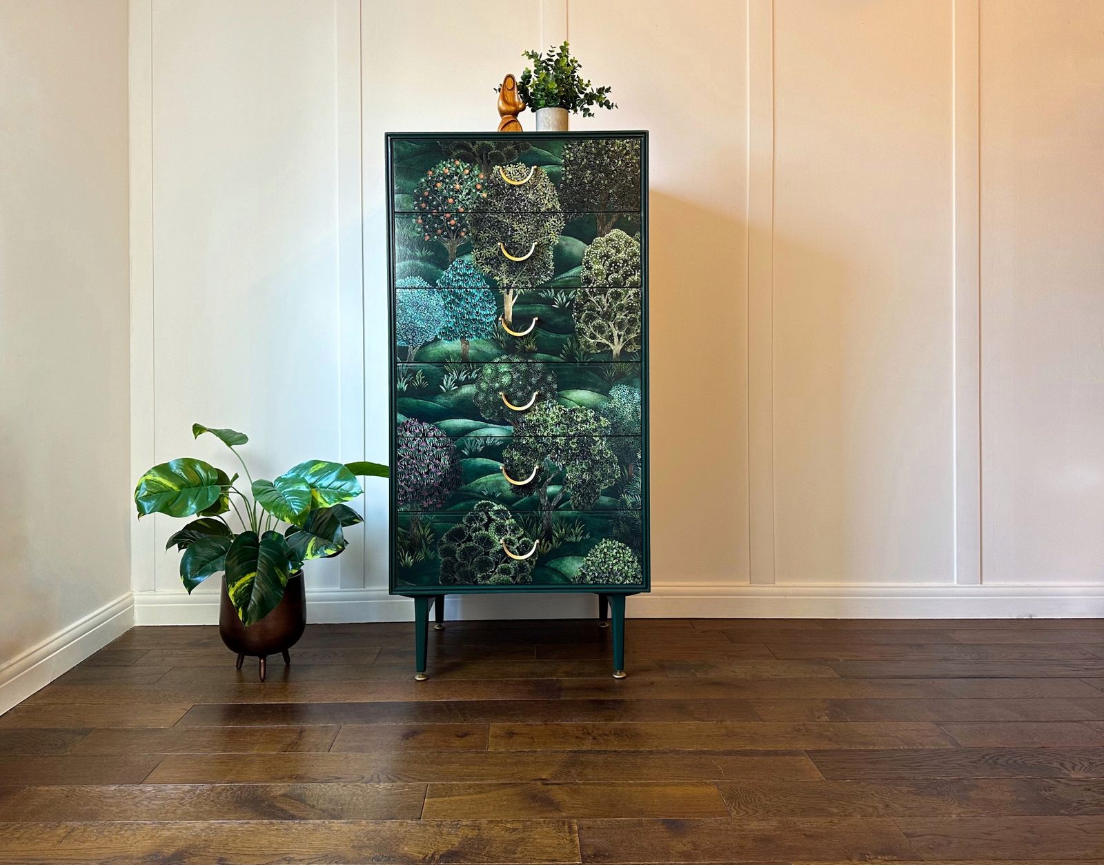 Made To Order Cole & Son Forest Vintage Mid Century Chest Of Drawers, Green Storage Tallboy photo buy
