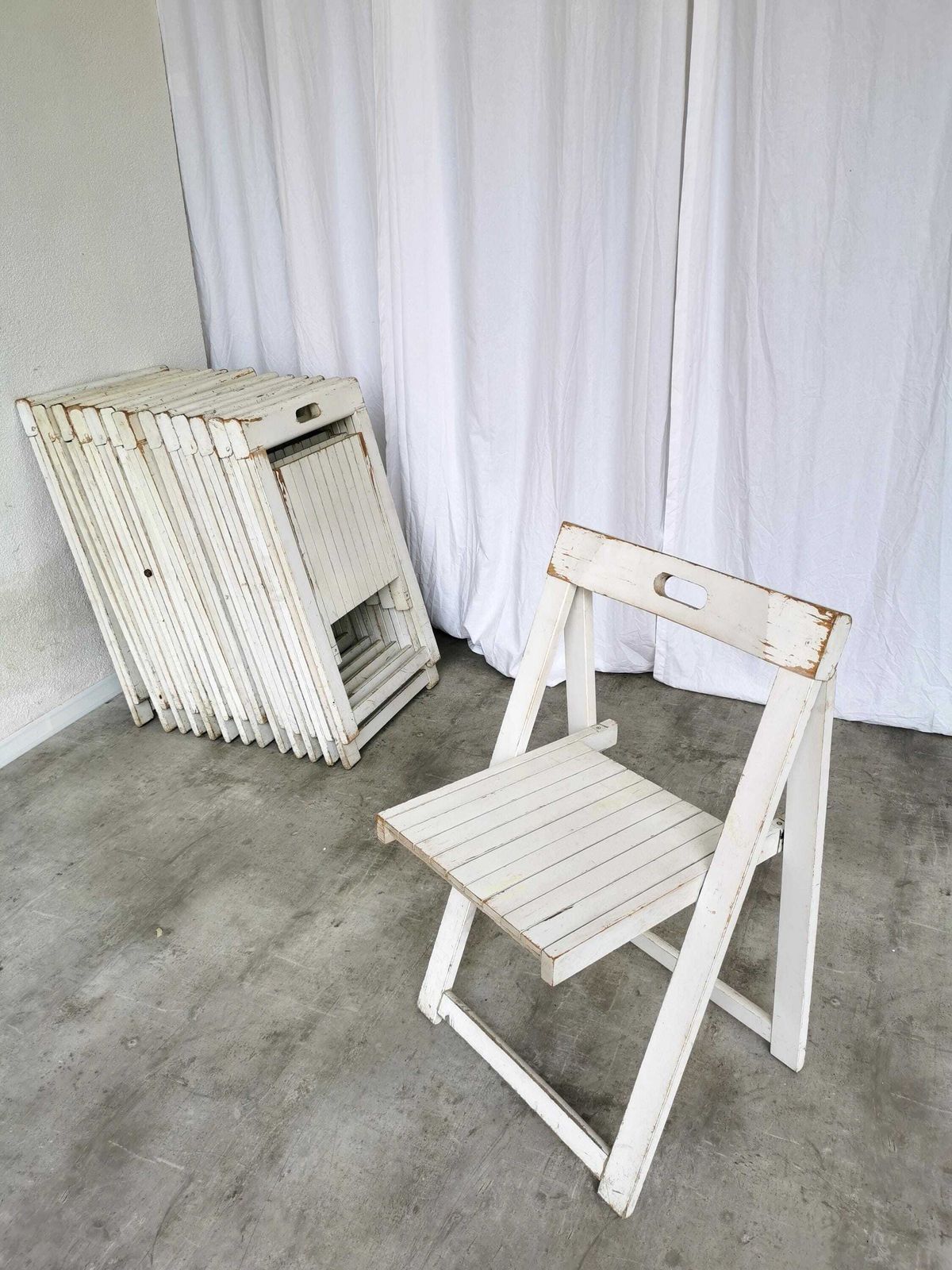 1 Of 14 Vintage Foldable Trieste Chairs By Aldo Jacober / 1970s / Mid Century White Wooden Dining Chair / Outdoor Or Indoor Bar Bistro Chair