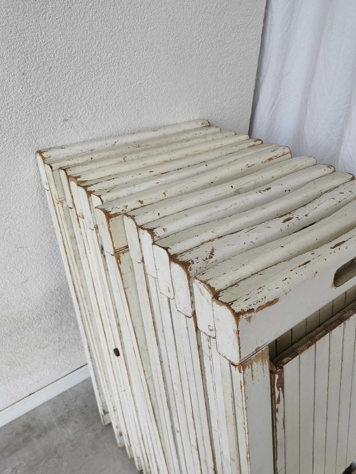 1 Of 14 Vintage Foldable Trieste Chairs By Aldo Jacober / 1970s / Mid Century White Wooden Dining Chair / Outdoor Or Indoor Bar Bistro Chair photo for sale