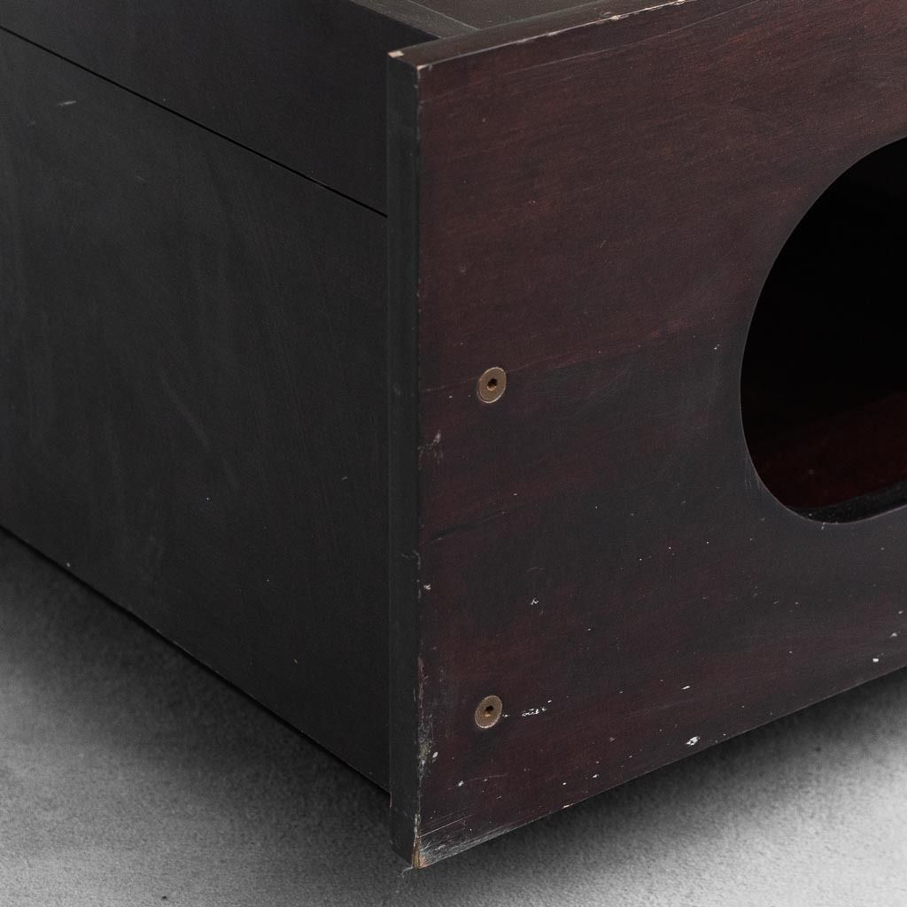 photo for sale Wooden Coffee Table With Opening Top, Smoked Glass, 1970s Vintage, Modern Antiques