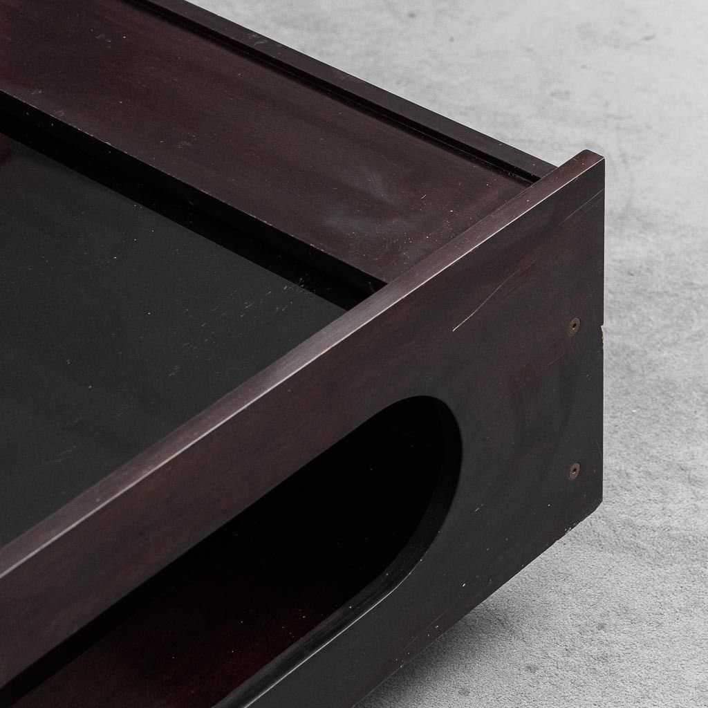 photo vinterior Wooden Coffee Table With Opening Top, Smoked Glass, 1970s Vintage, Modern Antiques