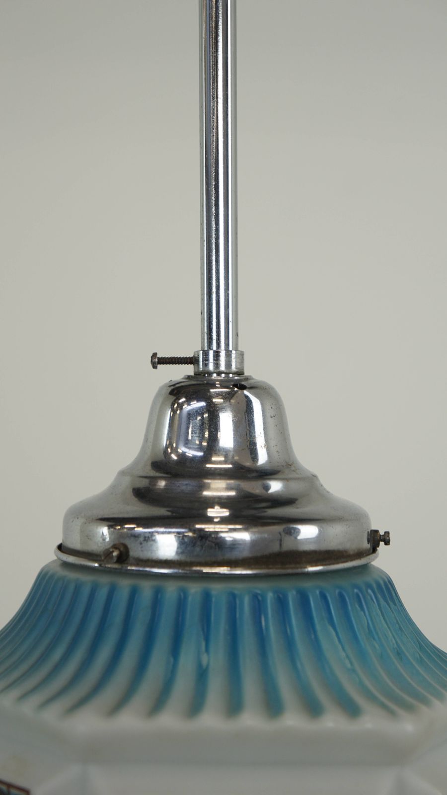 Vintage Mainly Blue Art Deco Design Pendant Lamp With Beautifully Painted Glass photo 155.99519999999998