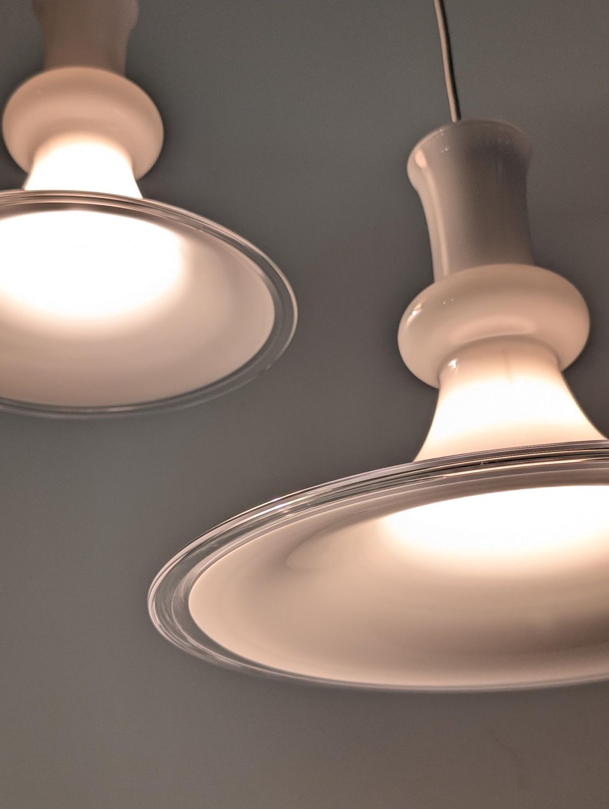 Pair Of Opaline Pendant Lamps By Michael Bang For Royal Copenhagen, 1970s photo for sale