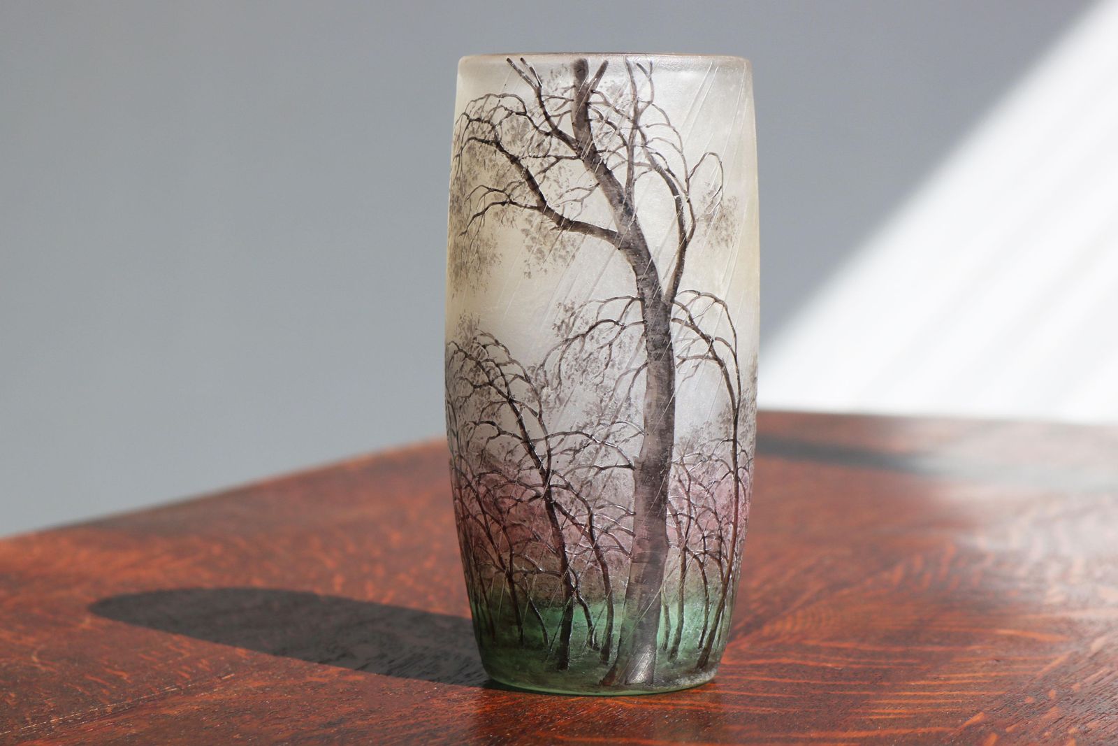 Cameo Etched & Enameled Glass Vase 'Paysage De Pluie' By Daum Freres Rain Scene photo Home Decor