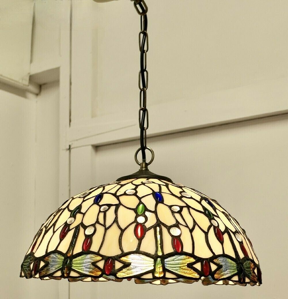 A Pair Of Large Vintage Tiffany Style Lights Arts And Crafts Lampshades
