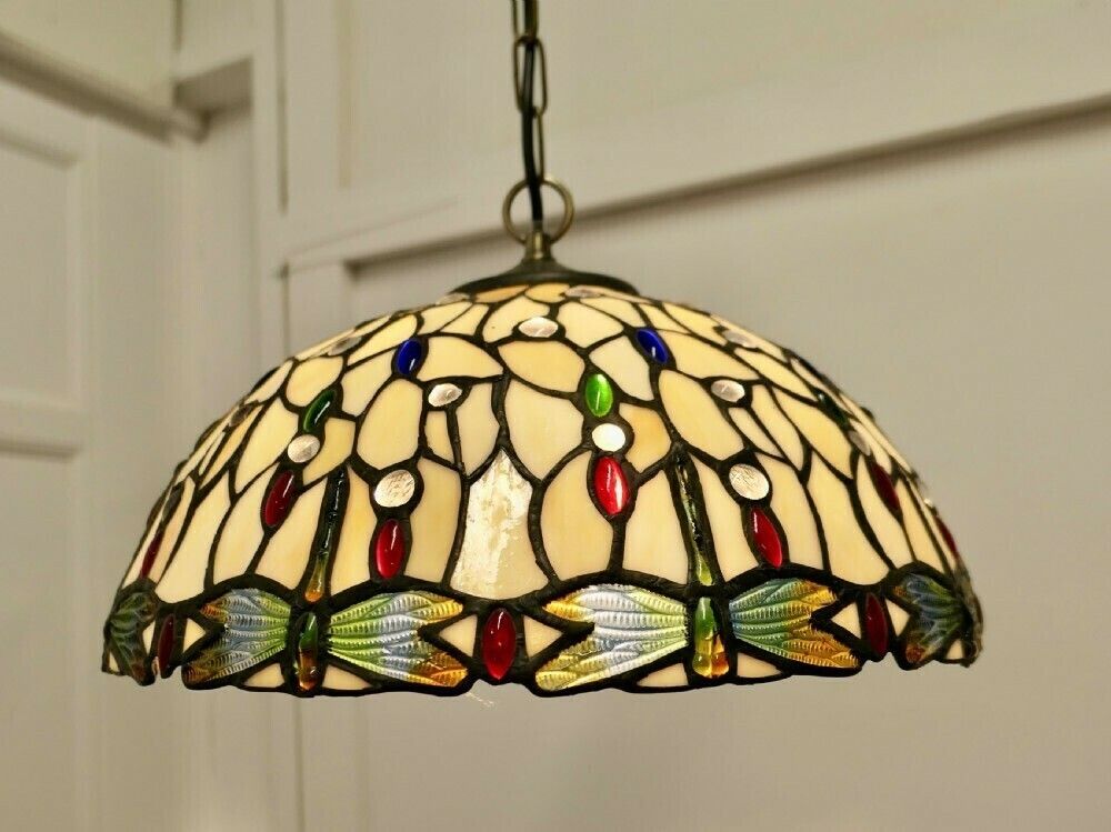 A Pair Of Large Vintage Tiffany Style Lights Arts And Crafts Lampshades photo Lighting