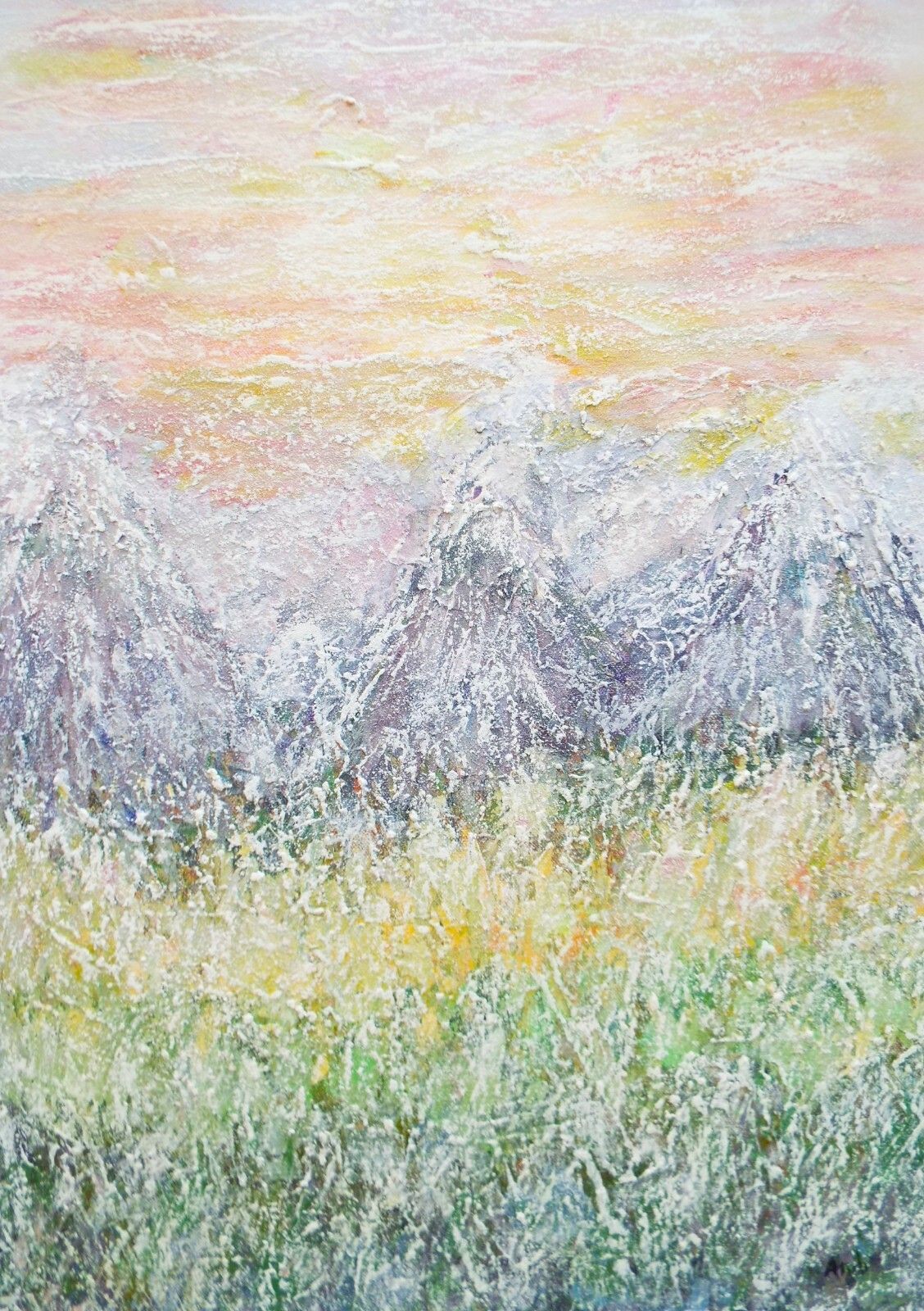 Large Abstract Mountain Landscape Snow Scene Painting Framed  Andi J Lucas photo furniture