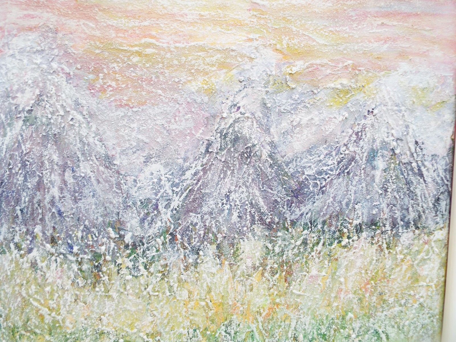 Large Abstract Mountain Landscape Snow Scene Painting Framed  Andi J Lucas photo vintage