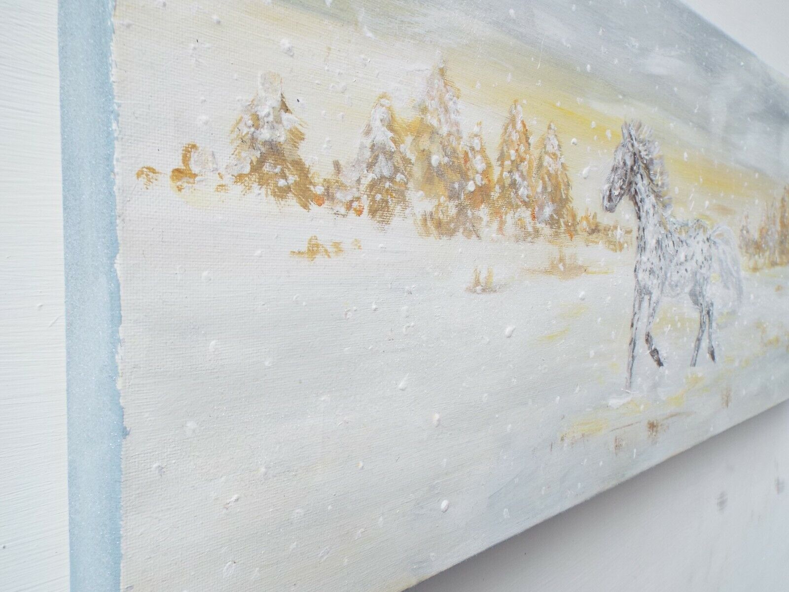 Original Painting Canvas Dappled Horse Winter Landscape Snow Scene Andi J Lucas photo buy