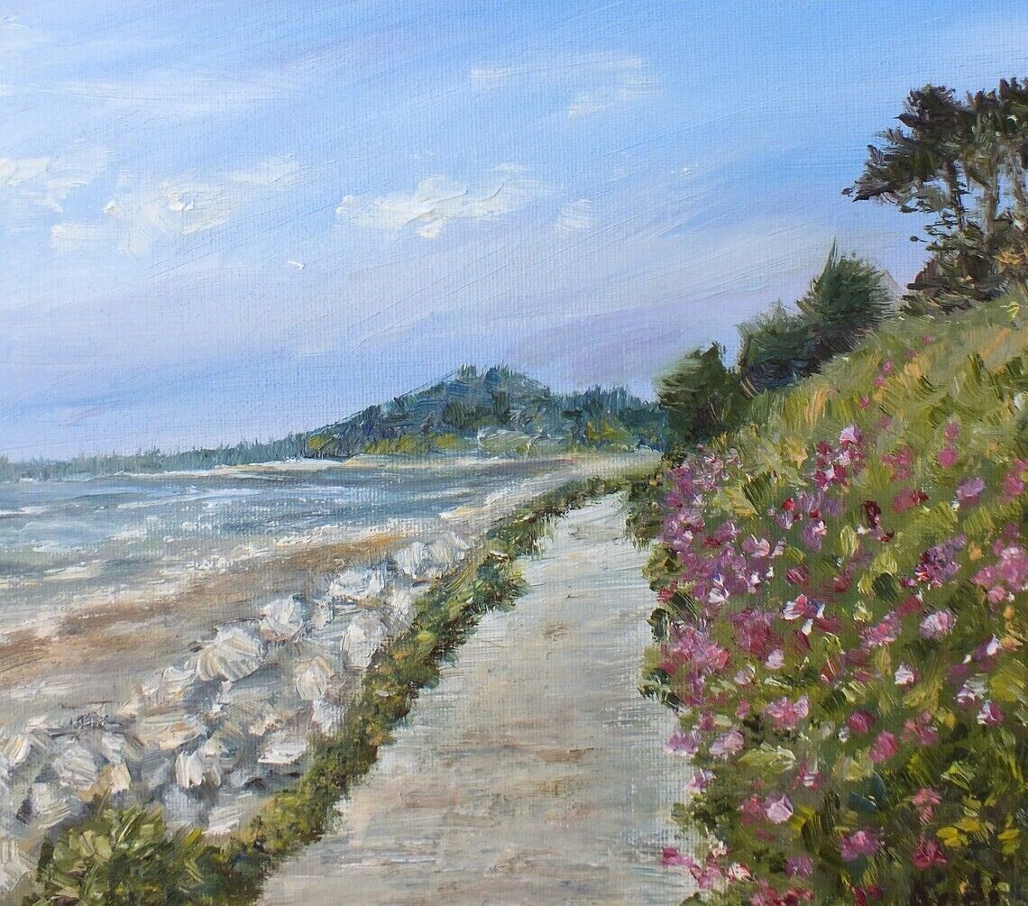 Beach Seaside Seascape Floral Original Oil Painting Signed Framed Andi J Lucas photo for sale