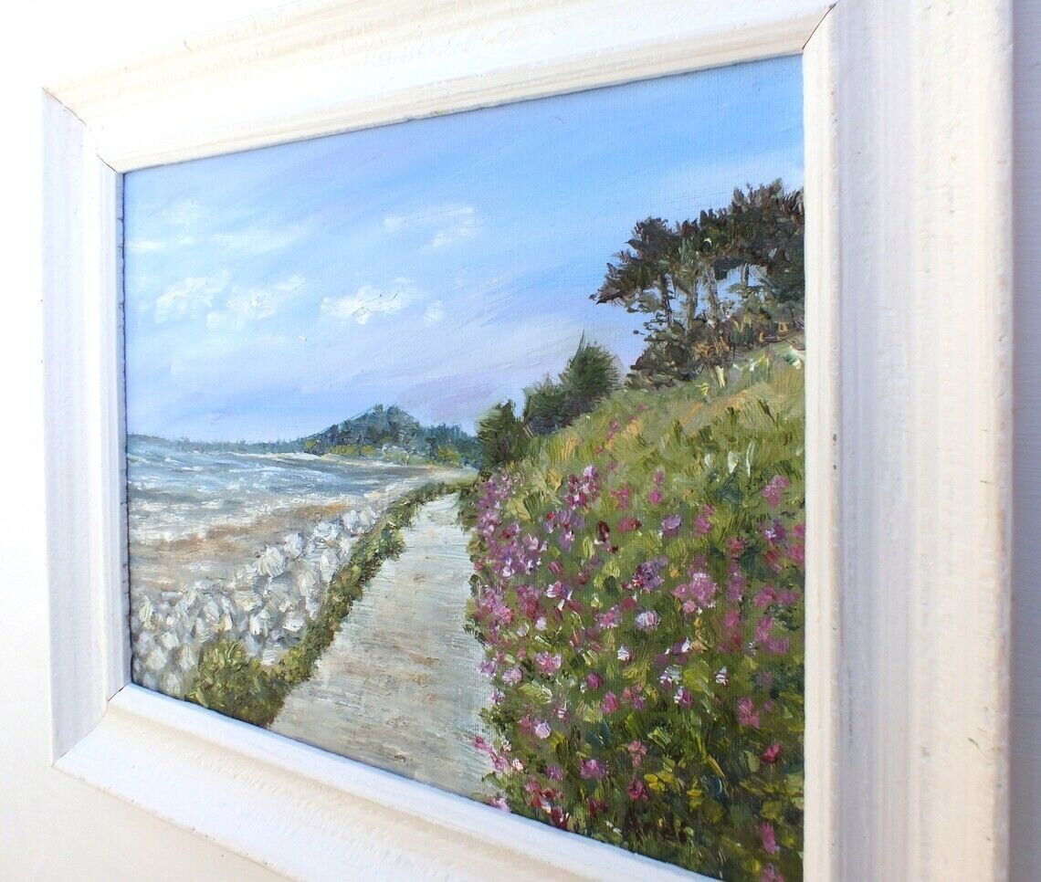 Beach Seaside Seascape Floral Original Oil Painting Signed Framed Andi J Lucas photo Art