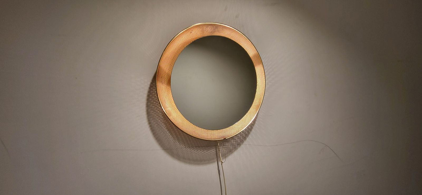 photo furniture Mid Century Gold Perforated Backlit Mirror By Floris Fiedeldij, 1950s