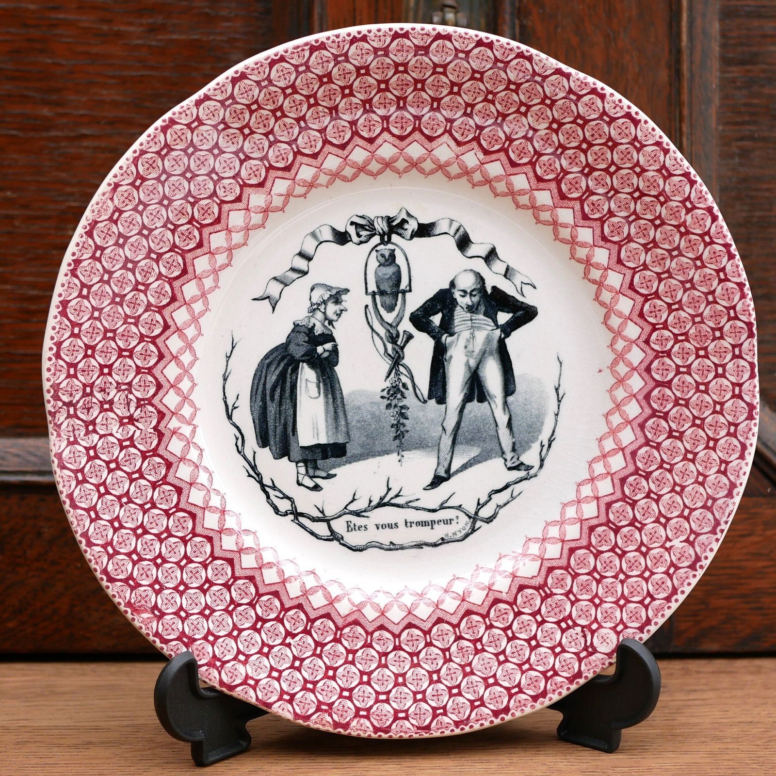 Hautin Boulenger Antique French Red Talking Plates Questions And Answers Produced During The Late 1800s Collectable And Decorative Plates photo Home Decor