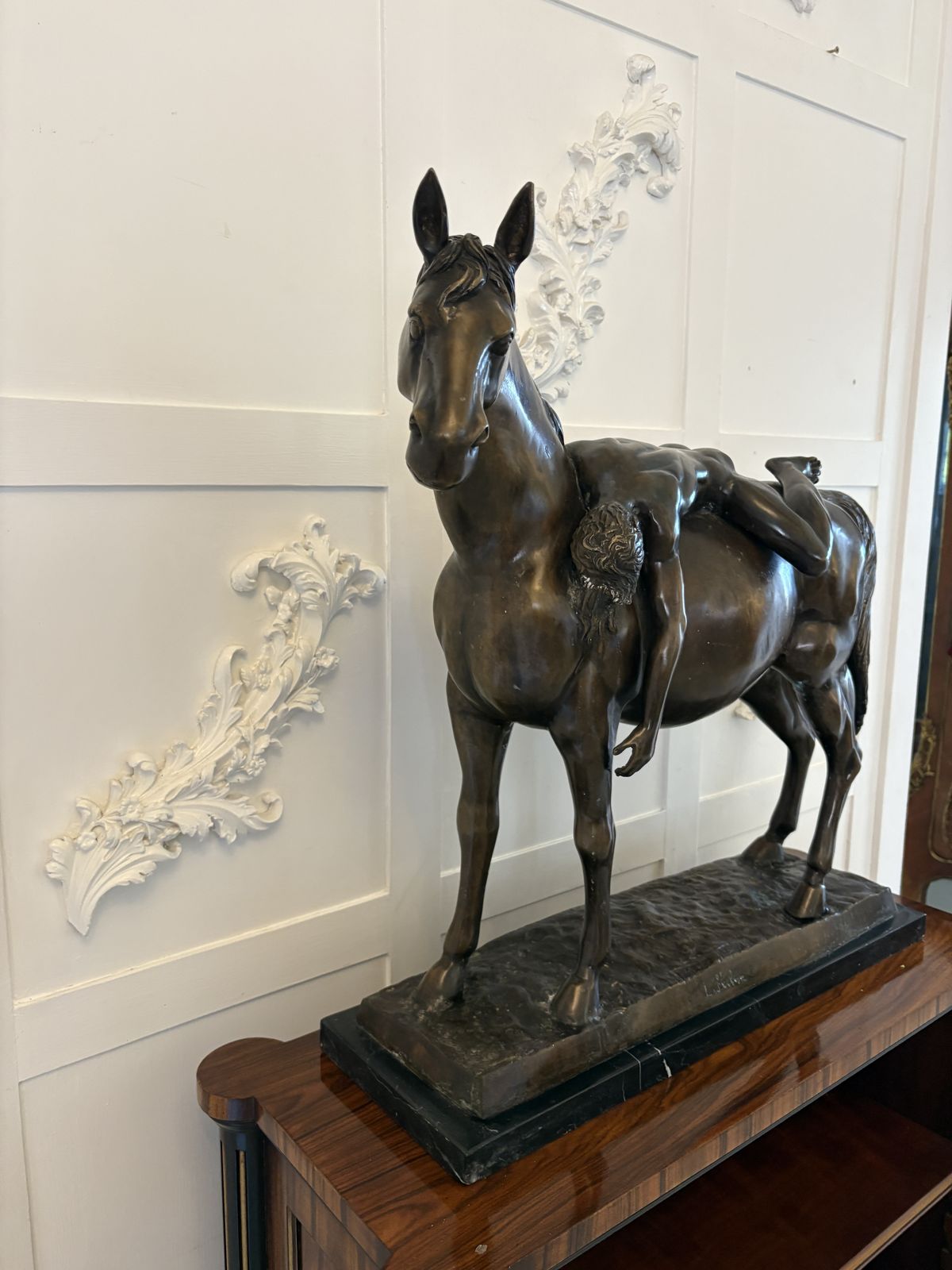 Large Antique Bronze Study Of A Nude Male On Horseback photo vinterior