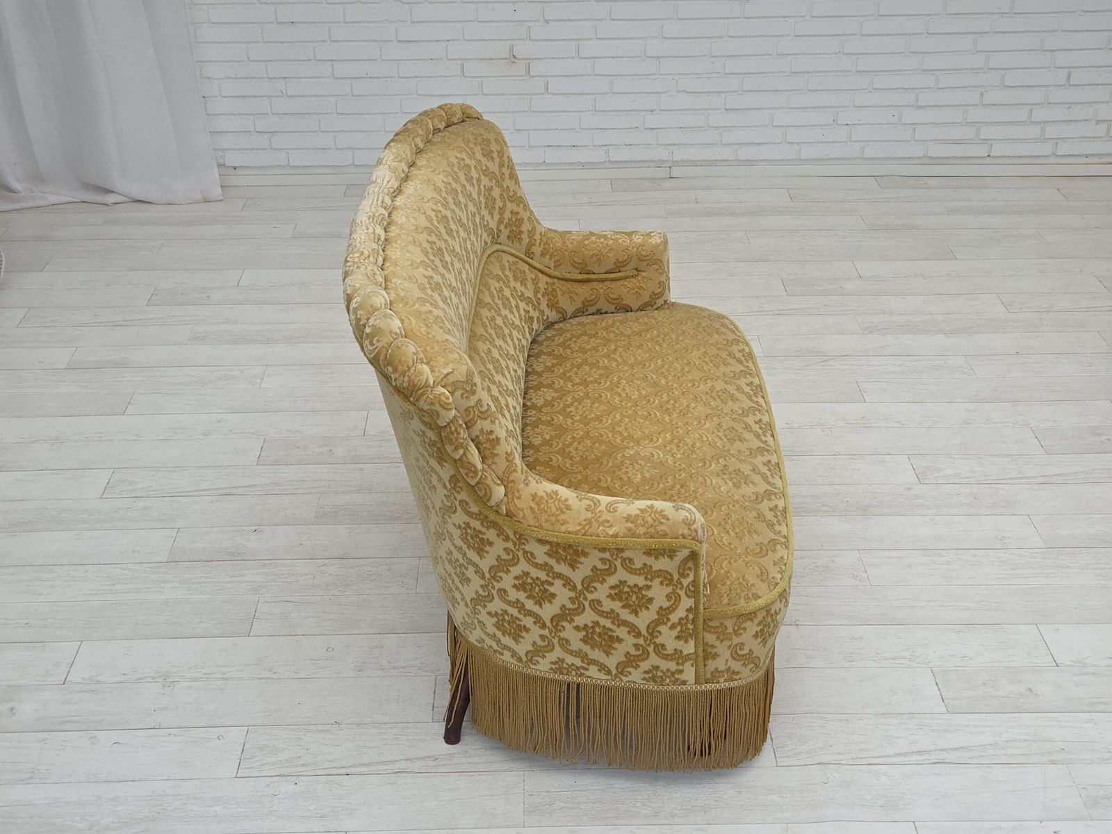 photo furniture 1950s, Danish 2 Seater Sofa, Green/Honing Furniture Velour.