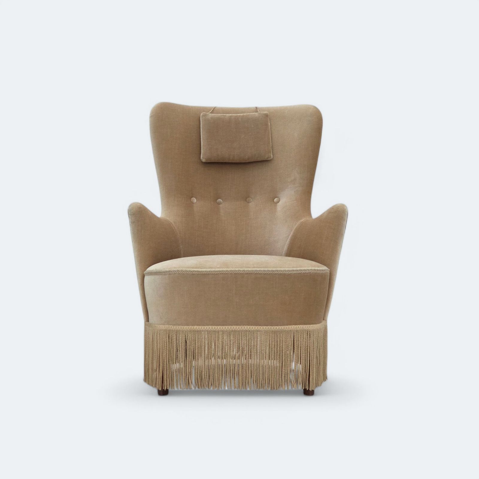 1960s, Danish Armchair In Green/Brown Furniture Velour, Original Condition.