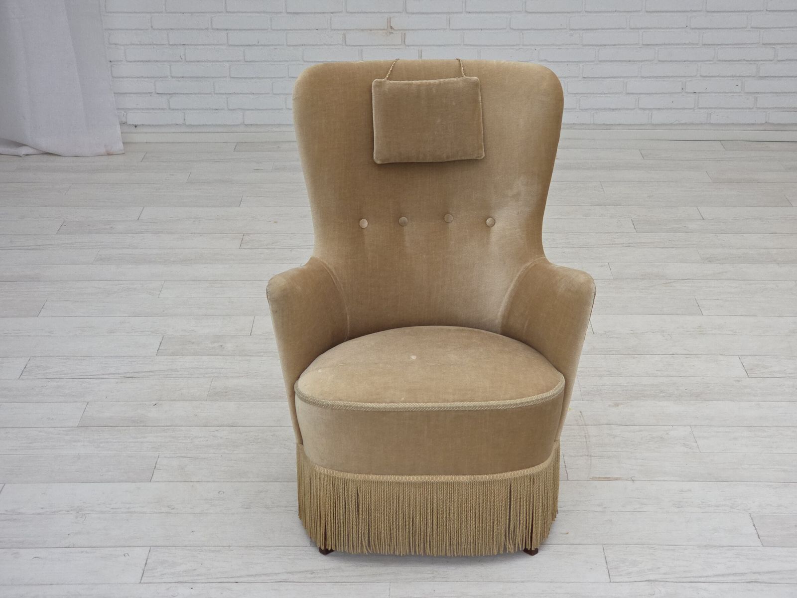 1960s, Danish Armchair In Green/Brown Furniture Velour, Original Condition. photo Furniture