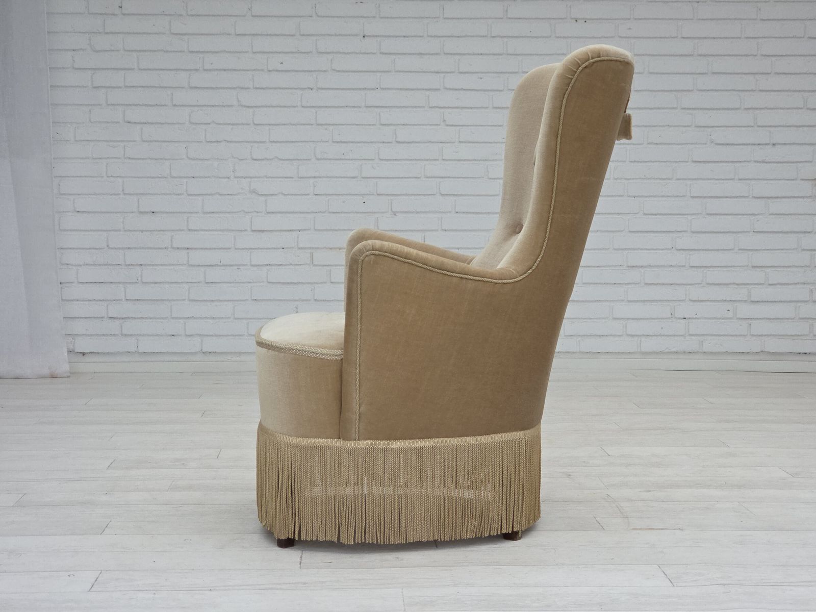 1960s, Danish Armchair In Green/Brown Furniture Velour, Original Condition. photo vintage