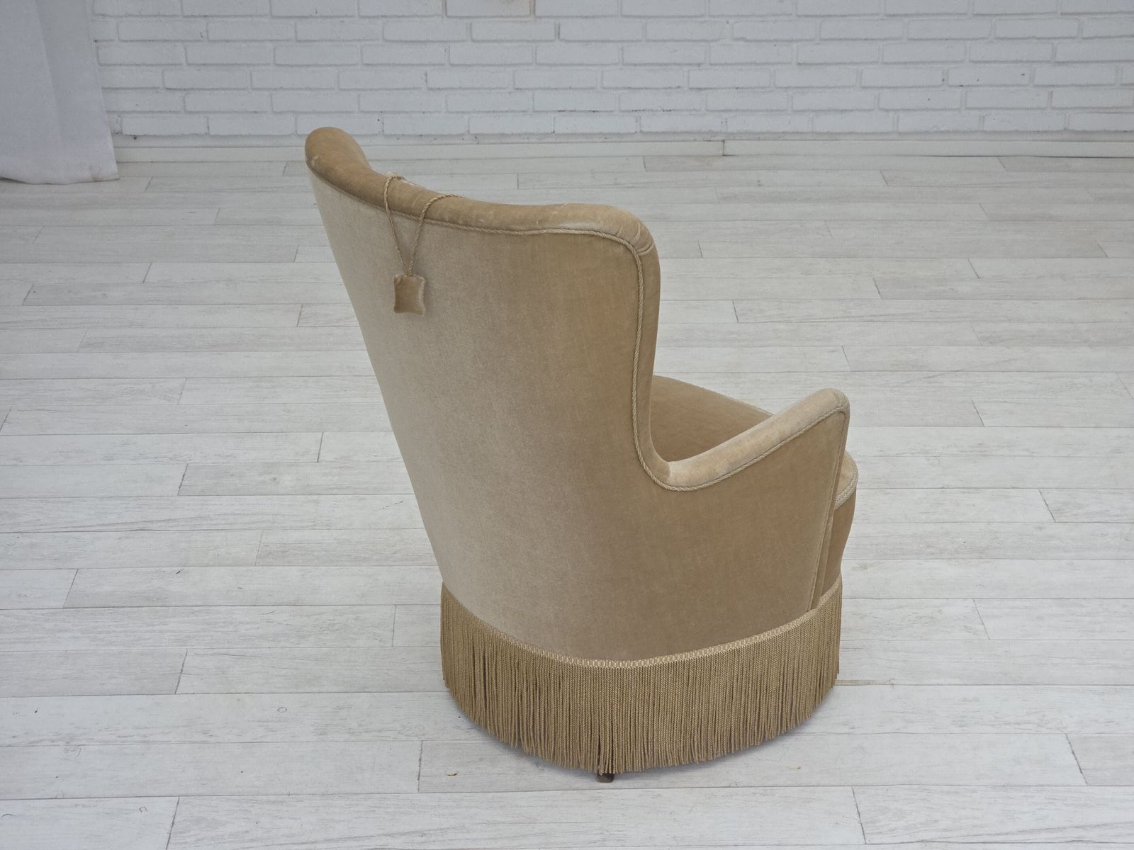 photo for sale 1960s, Danish Armchair In Green/Brown Furniture Velour, Original Condition.