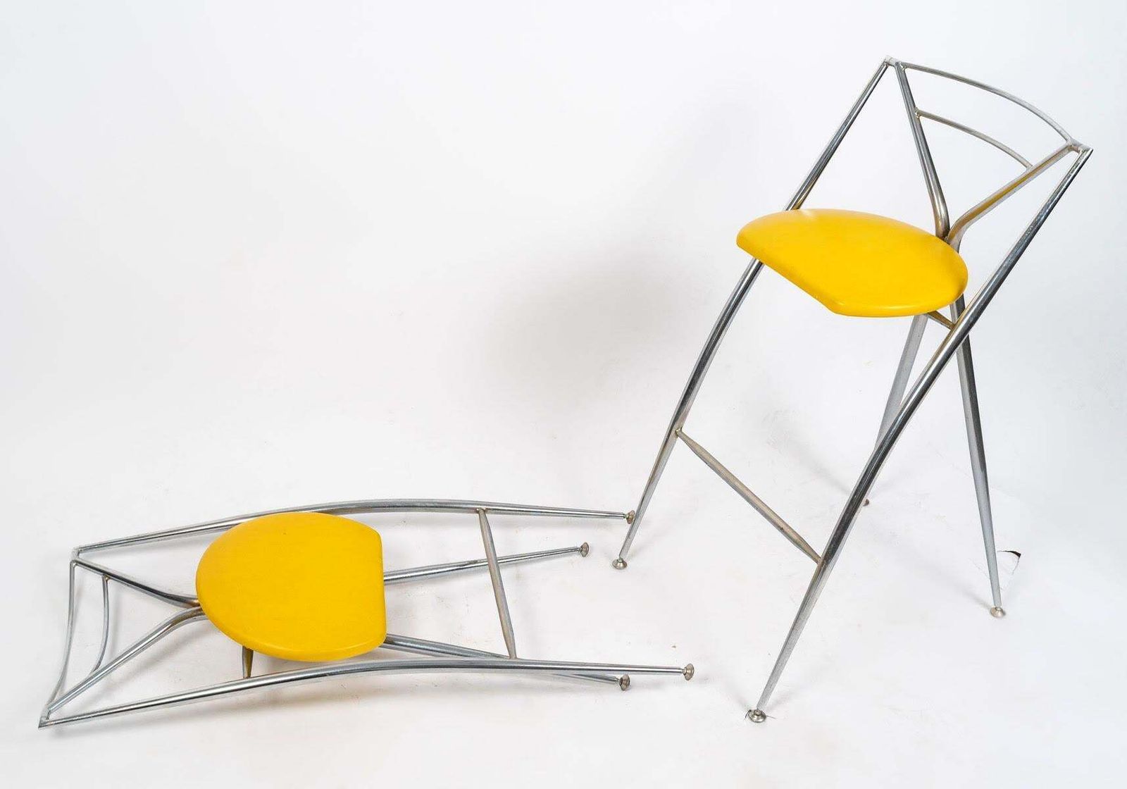 Pair Of 1980s Design Stools In Chromed Metal And Skai. photo buy