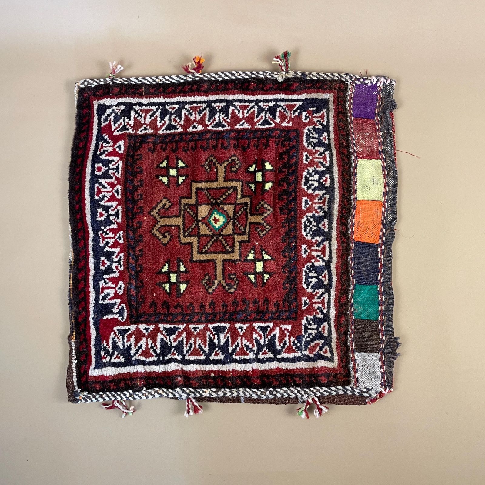 Antique Kilim Cushion Moroccan Rug Carpet Bolster Pillow Handwoven Handmade Woven Traditional Mat Fabric 48x46cm Scatter Vintage Old