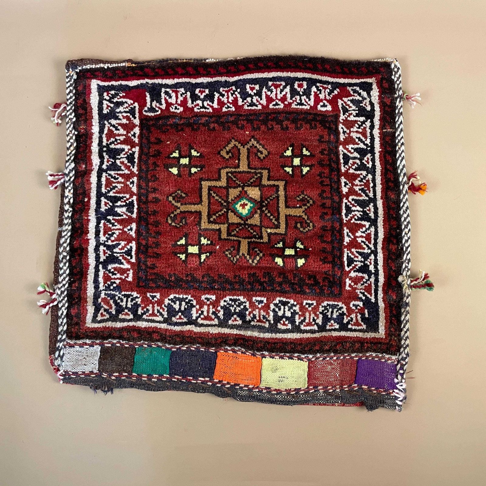 Antique Kilim Cushion Moroccan Rug Carpet Bolster Pillow Handwoven Handmade Woven Traditional Mat Fabric 48x46cm Scatter Vintage Old photo 55.0