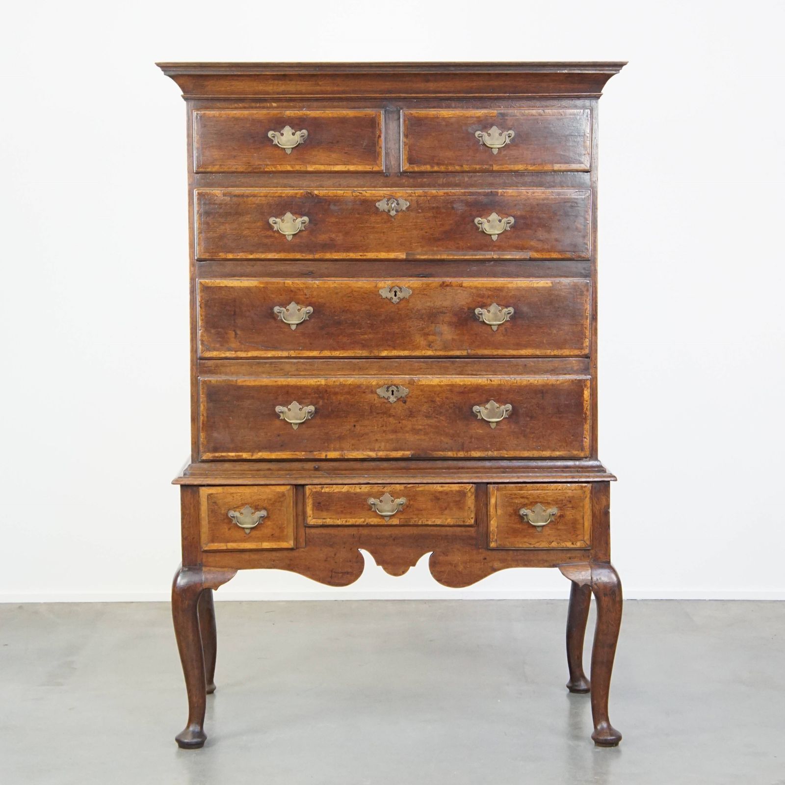 Beautiful, Charming Early 18th Century English Oak Cabinet/ Chest On Stand/ Highboy