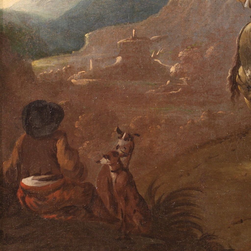 Flemish Painting From The 17th Century, Hunting Scene photo vintage