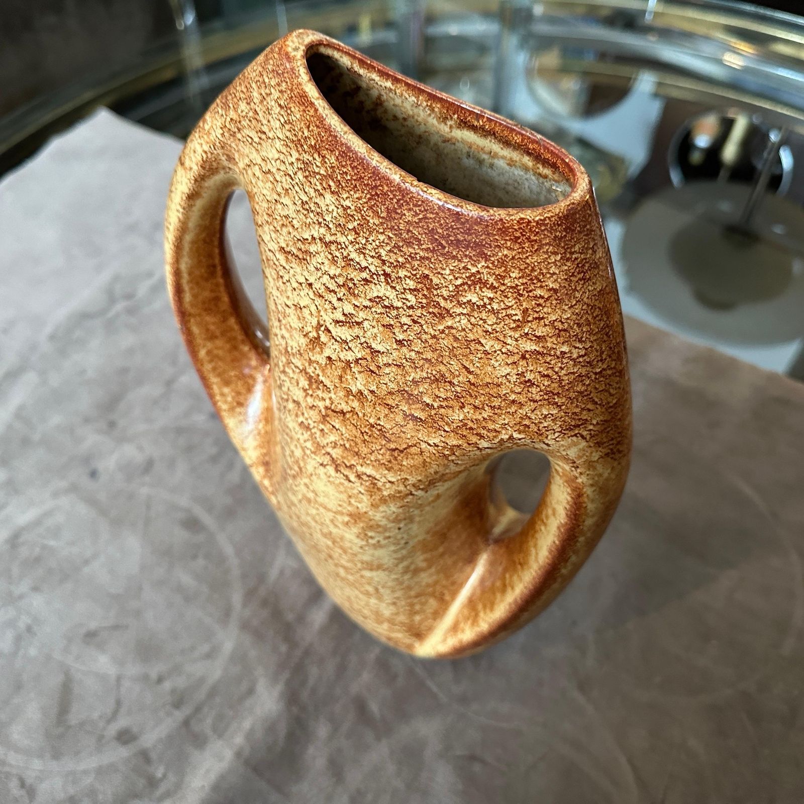 1970s Modernist Amber And Brown Ceramic Italian Vase By Giovanni Bertoncello photo for sale