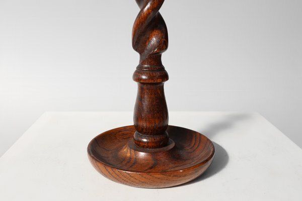 French Barley Twist Candlesticks In Wood With Silver Plated Bobeches, 1850, Set Of 2 photo vintage