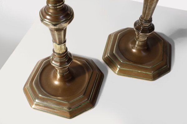 Antique French Copper Candleholders, 1800, Set Of 2 photo vintage