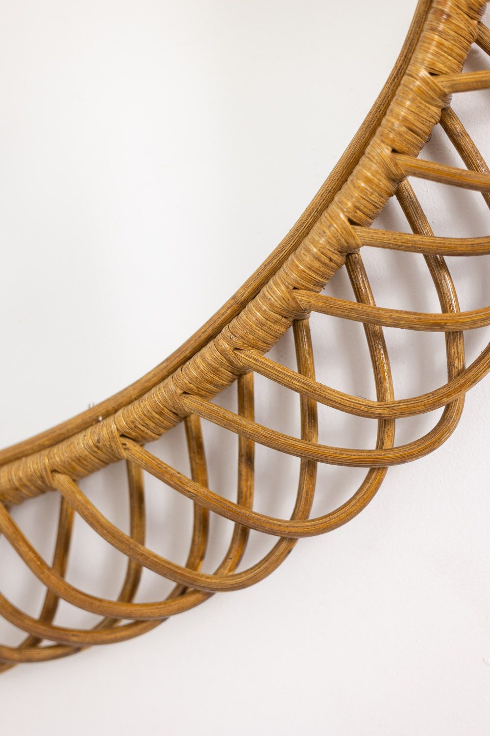 Pair Of Round Rattan Mirrors With Interlacing. 1980s. photo Home Decor