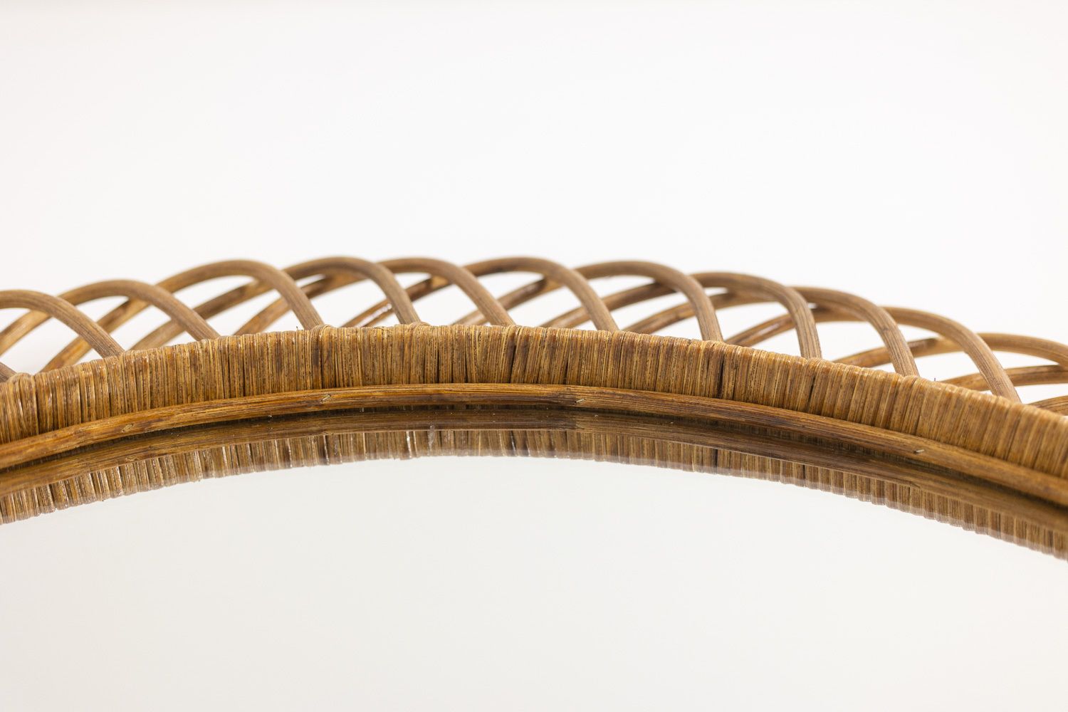 Pair Of Round Rattan Mirrors With Interlacing. 1980s. photo 2100.0