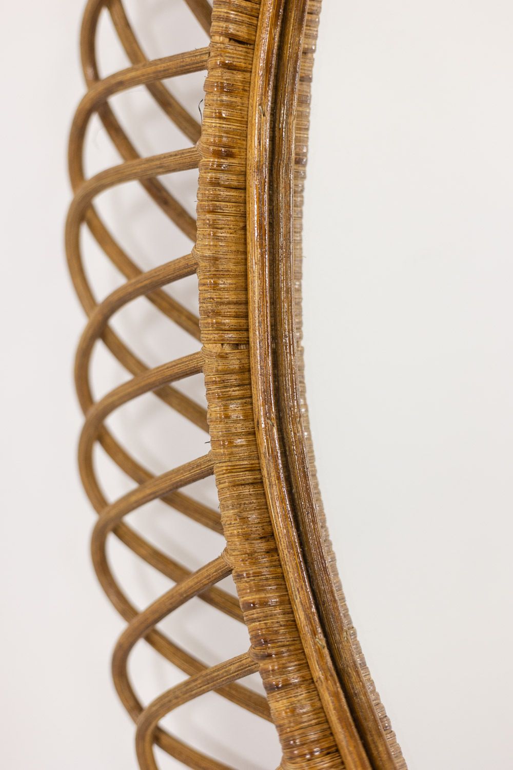 Pair Of Round Rattan Mirrors With Interlacing. 1980s. photo buy