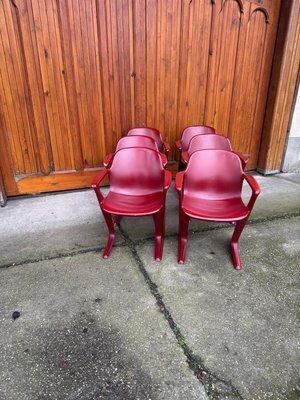 Vintage Dark Red Kangaroo Chairs By Ernst Moeckl, Germany, 1968, Set Of 6 photo vinterior