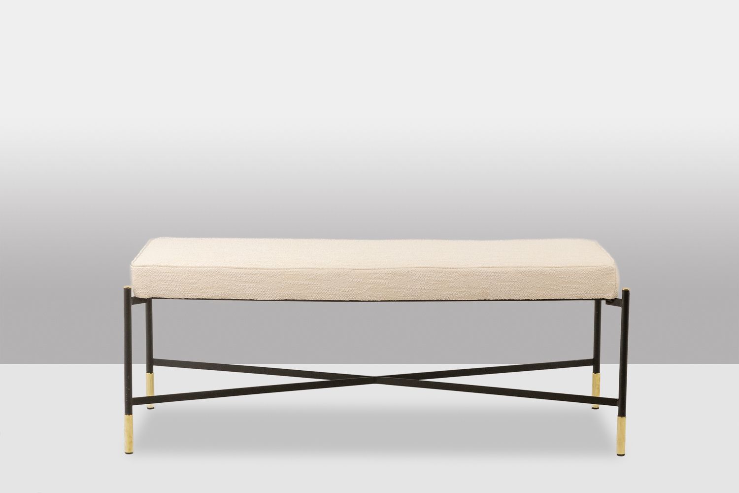 Pair Of White Benches, In Lacquered And Gold Metal. 2000s. photo vinterior
