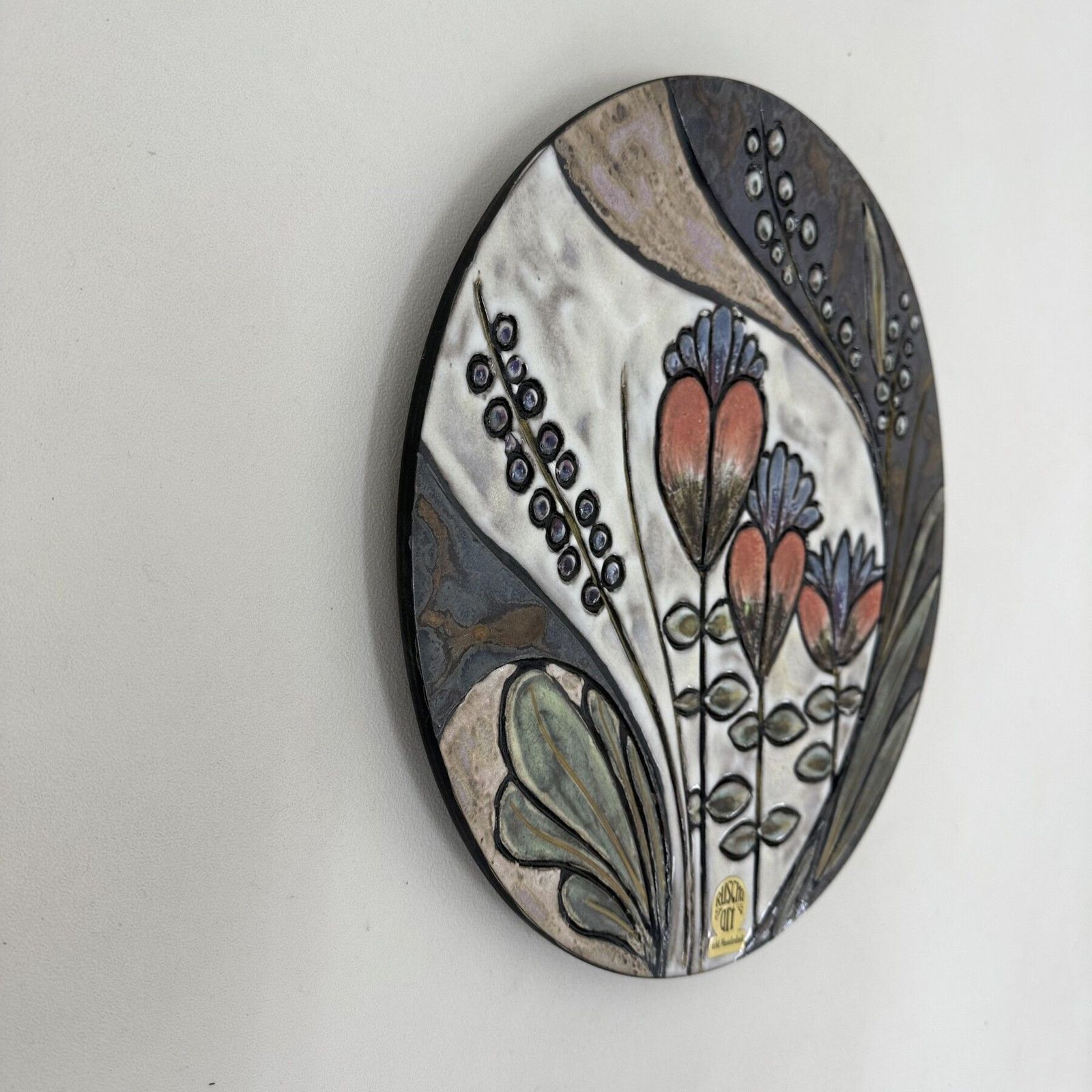 Ruscha Floraal Keramisch Wandtegel, Jaren 1970, Duitsland photo Kunst