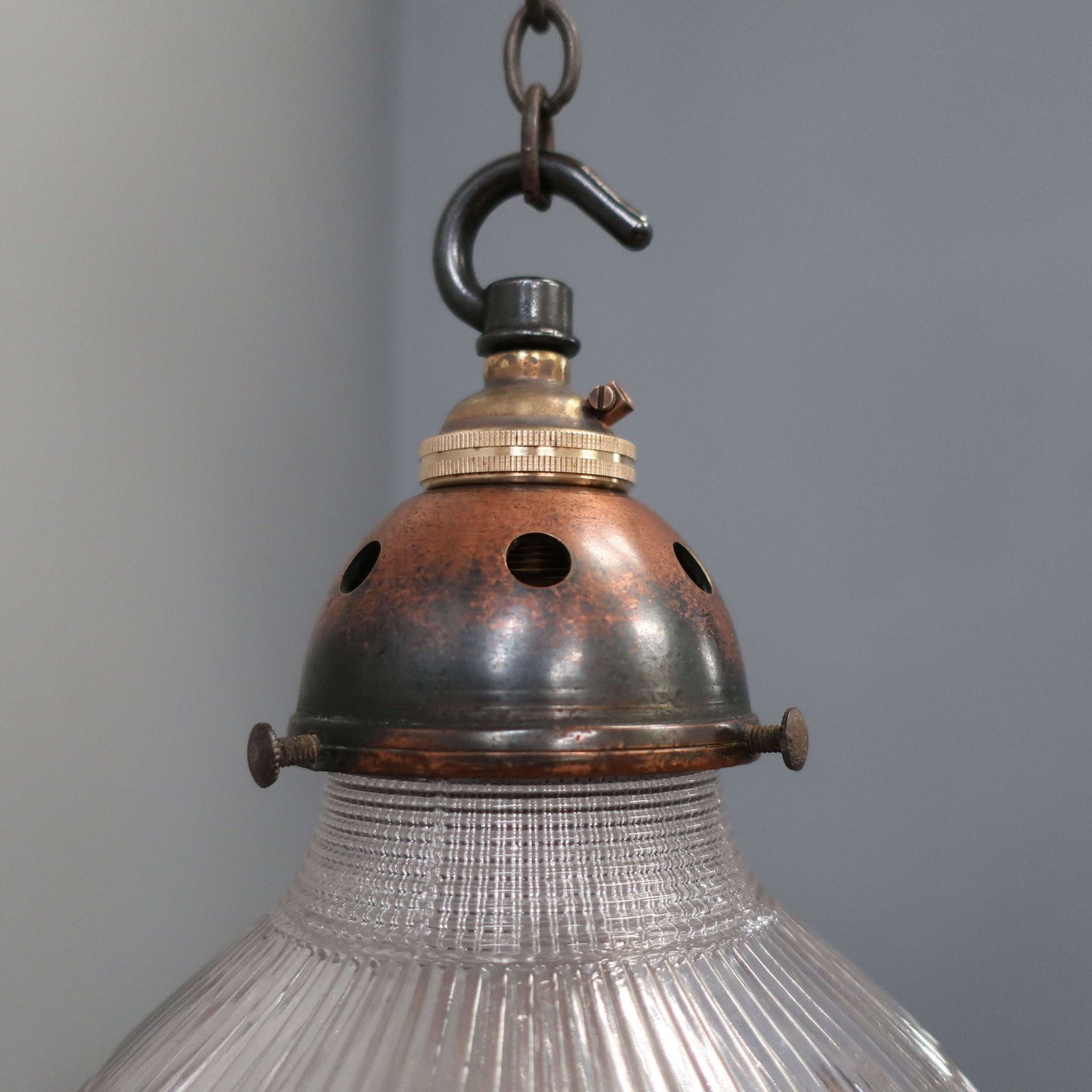 1920's Holophane Prismatic Glass Pendant Light photo Lighting