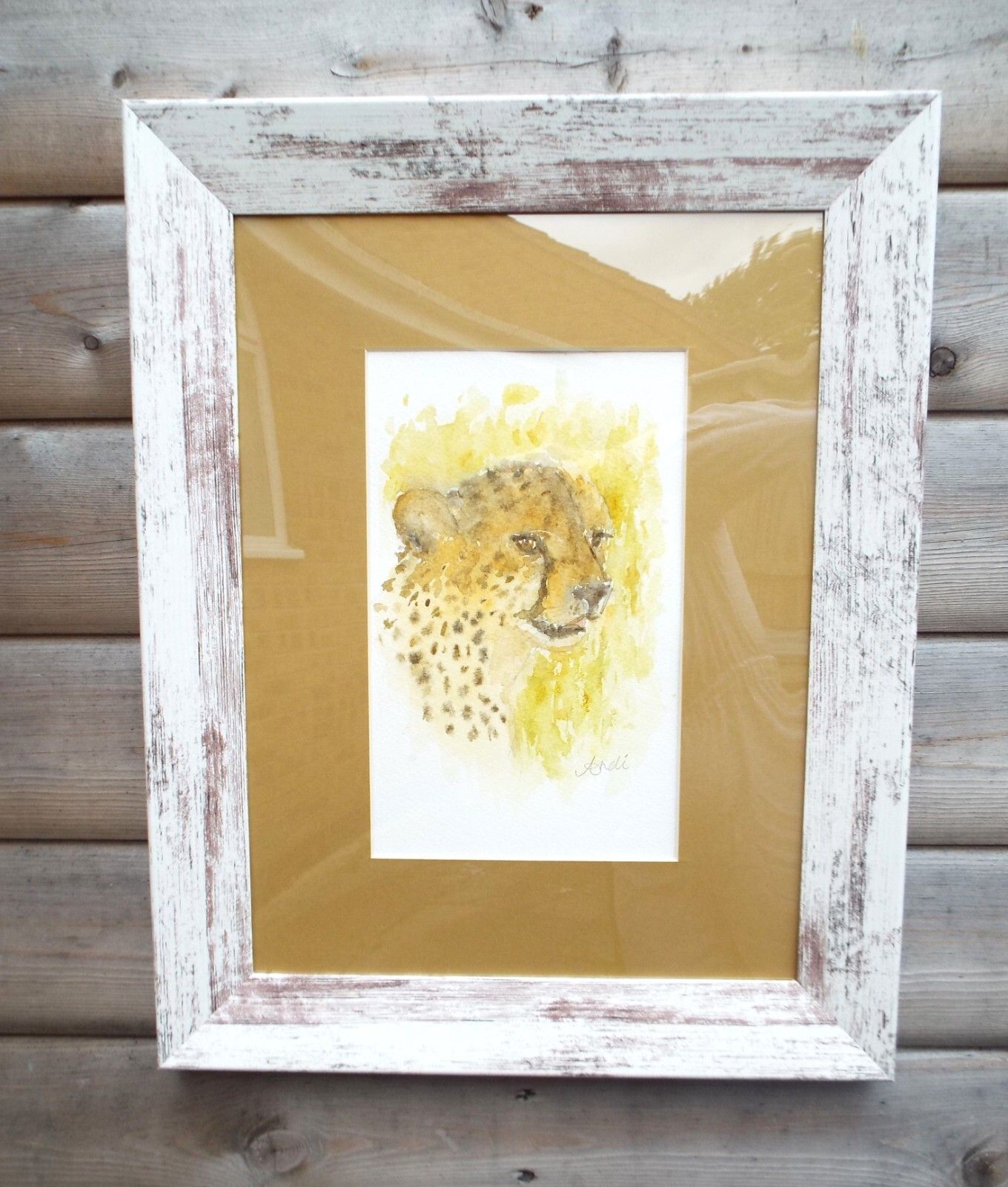 Cheetah Watercolour Big Cat Painting Framed African Wildlife Original Andi Lucas