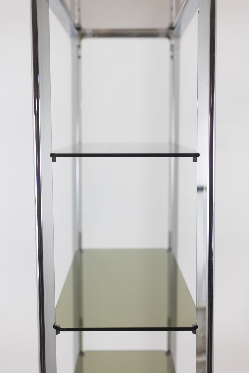 Furniture Pair Of Shelves With 6 Shelves, Chromed Metal Frame. 1970s. photo