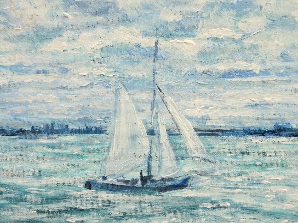 New Original Framed Signed Seascape Painting Normandy Coast France  Andi Lucas photo for sale