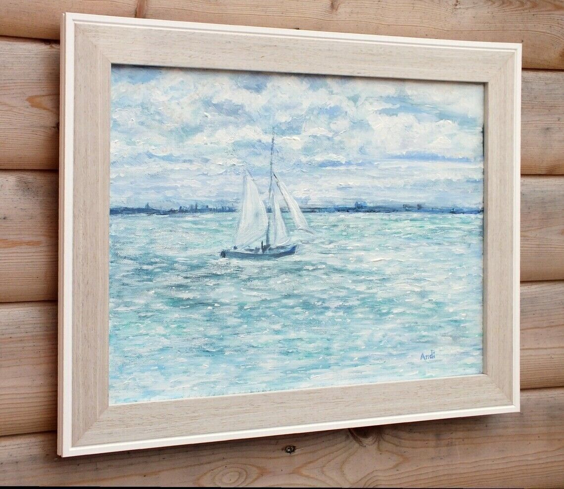 New Original Framed Signed Seascape Painting Normandy Coast France  Andi Lucas photo 199.0